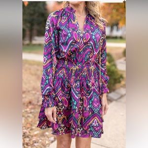 Pinch long sleeve smocked waist long sleeve dress